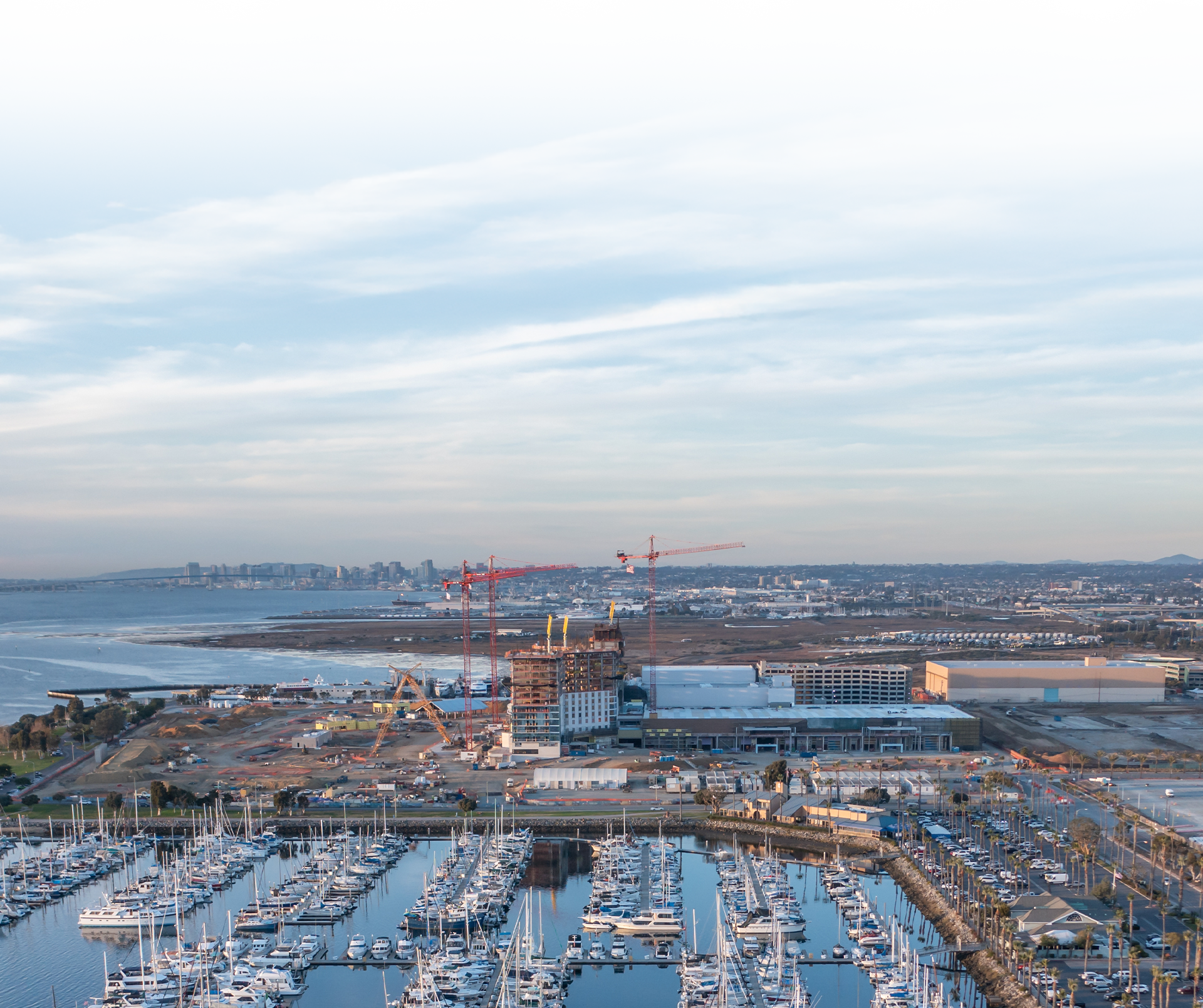 Aerial view of boats docked in Chula Vista Marina