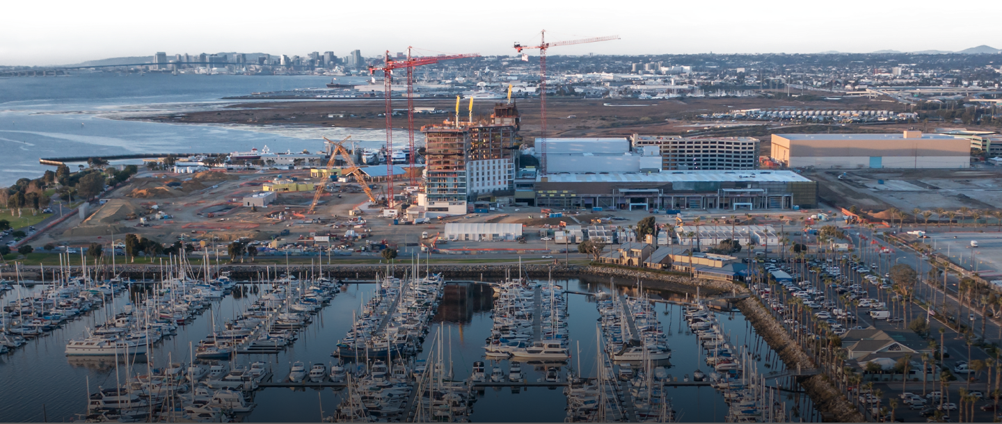 Aerial view of boats docked in Chula Vista Marina